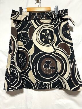 INWEAR Linen Wrap Mini Skirt Retro Mod Abstract Belted